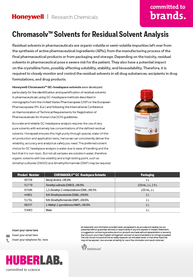 Produktkatalog Honeywell Chromasolv  Bestimmungen von Lösungsmittelrückständen